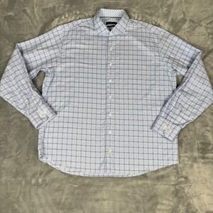 Bugatchi Classic Fit Blue Plaid Long Sleeve Button Down Dress Men's Shirt XL